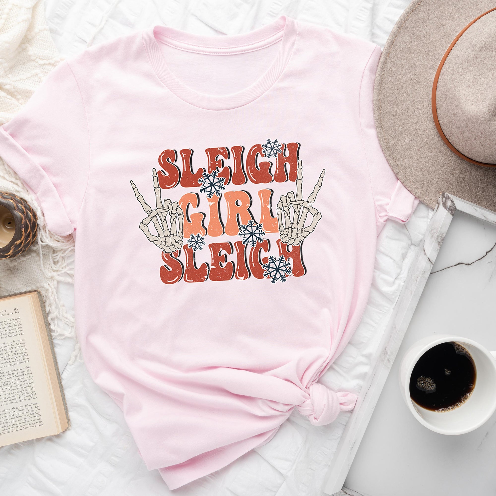 Sleigh Girl Sleigh Skeleton Christmas Retro Festive Vintage Inspired Graphic Tee