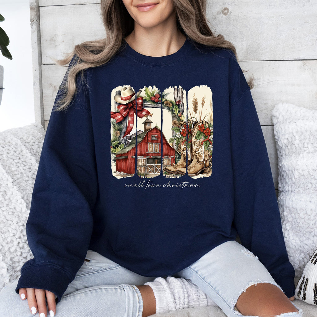 Small Town Christmas, Country, Farm Life, Santa Cozy Holiday Festive Farmhouse Charm Sweatshirt