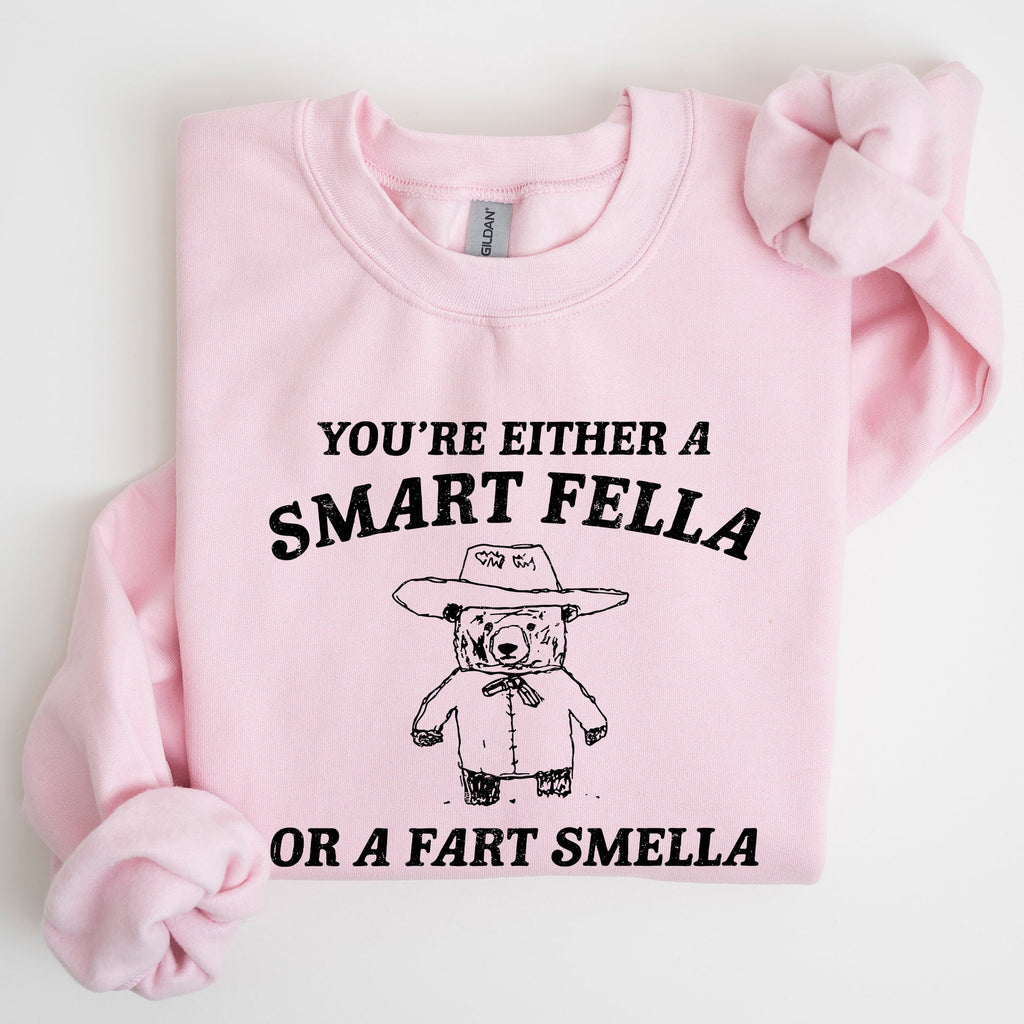 Smart Fella Fart Smeller Funny Bear Cartoon Character Whimsical Playful Bold Sweatshirt