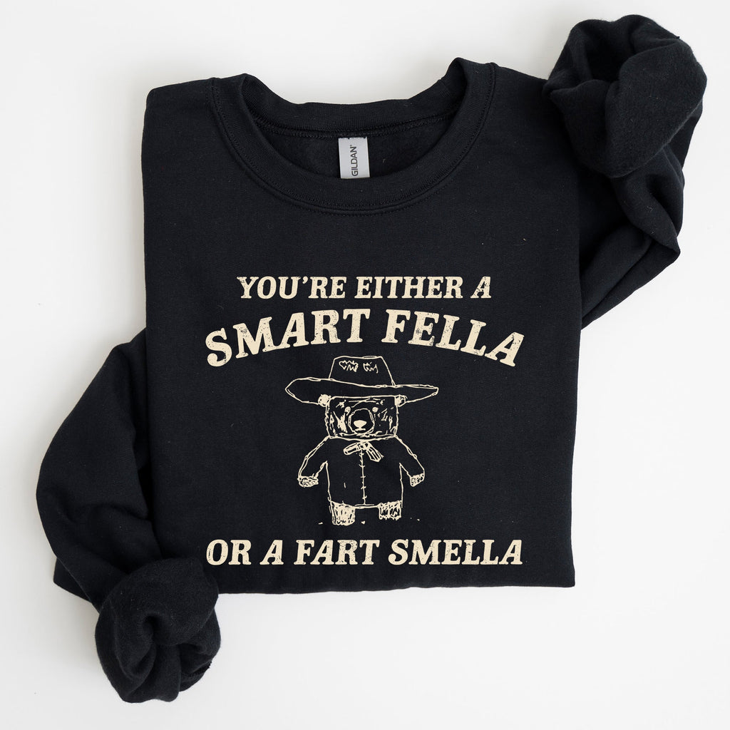 Smart Fella Fart Smeller Funny Bear Cartoon Character Whimsical Playful Bold Sweatshirt