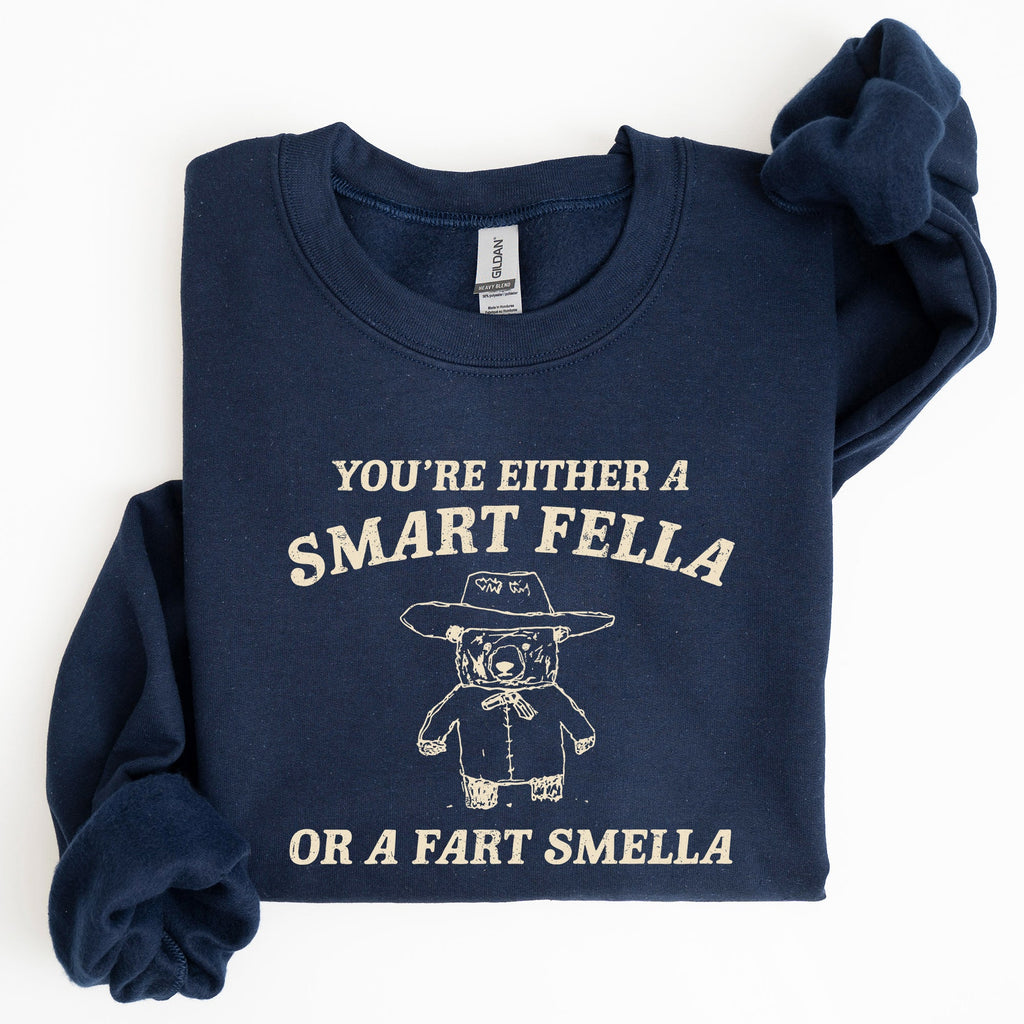 Smart Fella Fart Smeller Funny Bear Cartoon Character Whimsical Playful Bold Sweatshirt