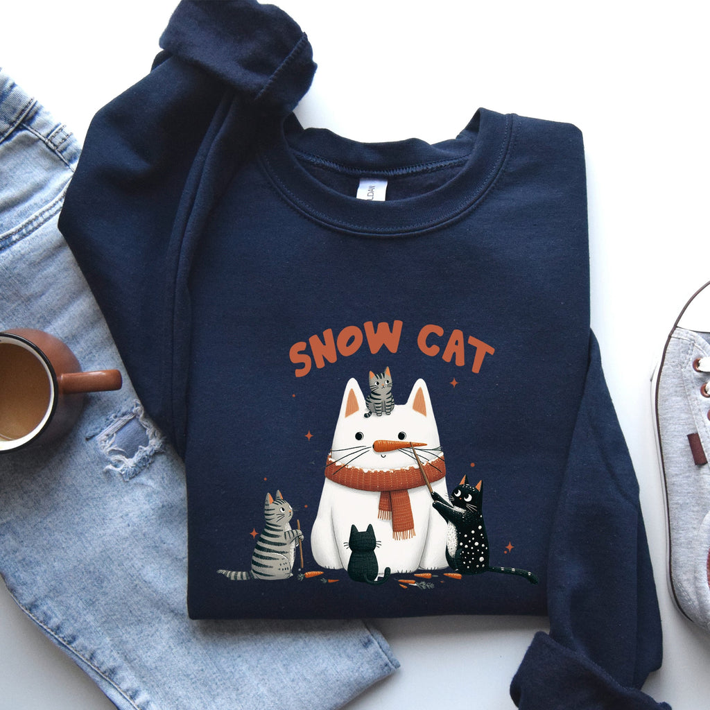 Snow Cat Snowman Cats Christmas Winter Festive Cozy Sweatshirt For Holiday Season