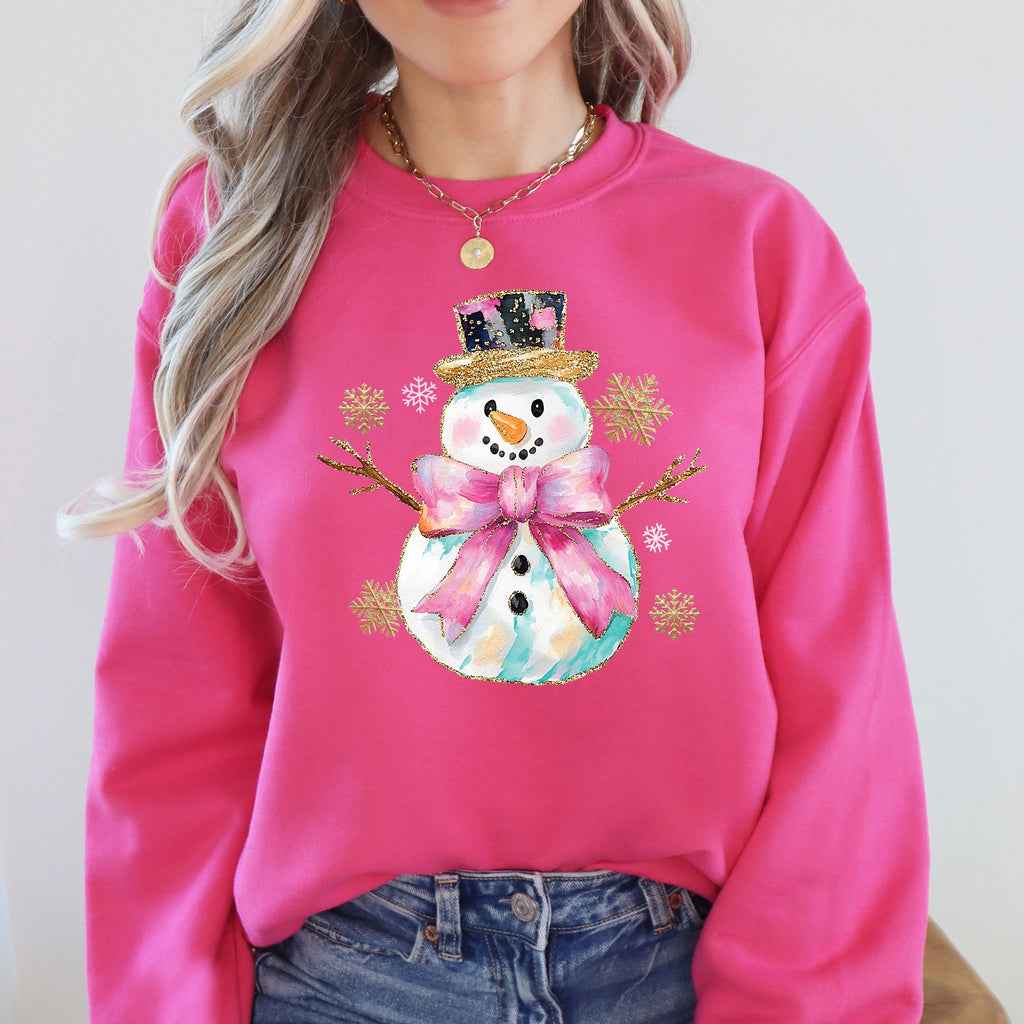 Snowman Christmas Snow Bow Ribbon Festive Holiday Print With Cheery Ribbon Accents Sweatshirt