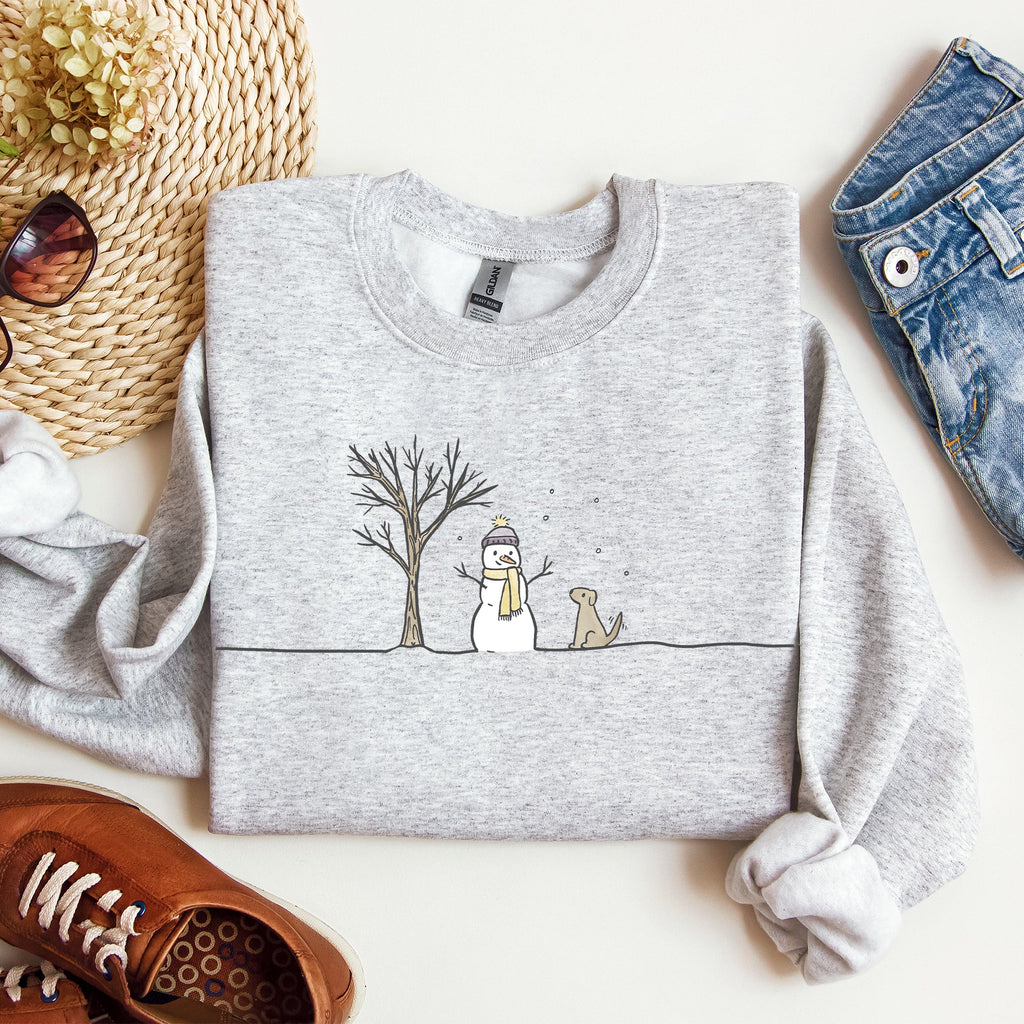 Snowman, Dog, Christmas, Winter, Santa, Xmas, Snow Graphic For Winter Holidays Sweatshirt