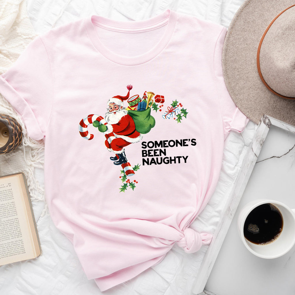 Someone's Been Naughty Santa Retro Christmas Graphic Tee With Vintage Illustration