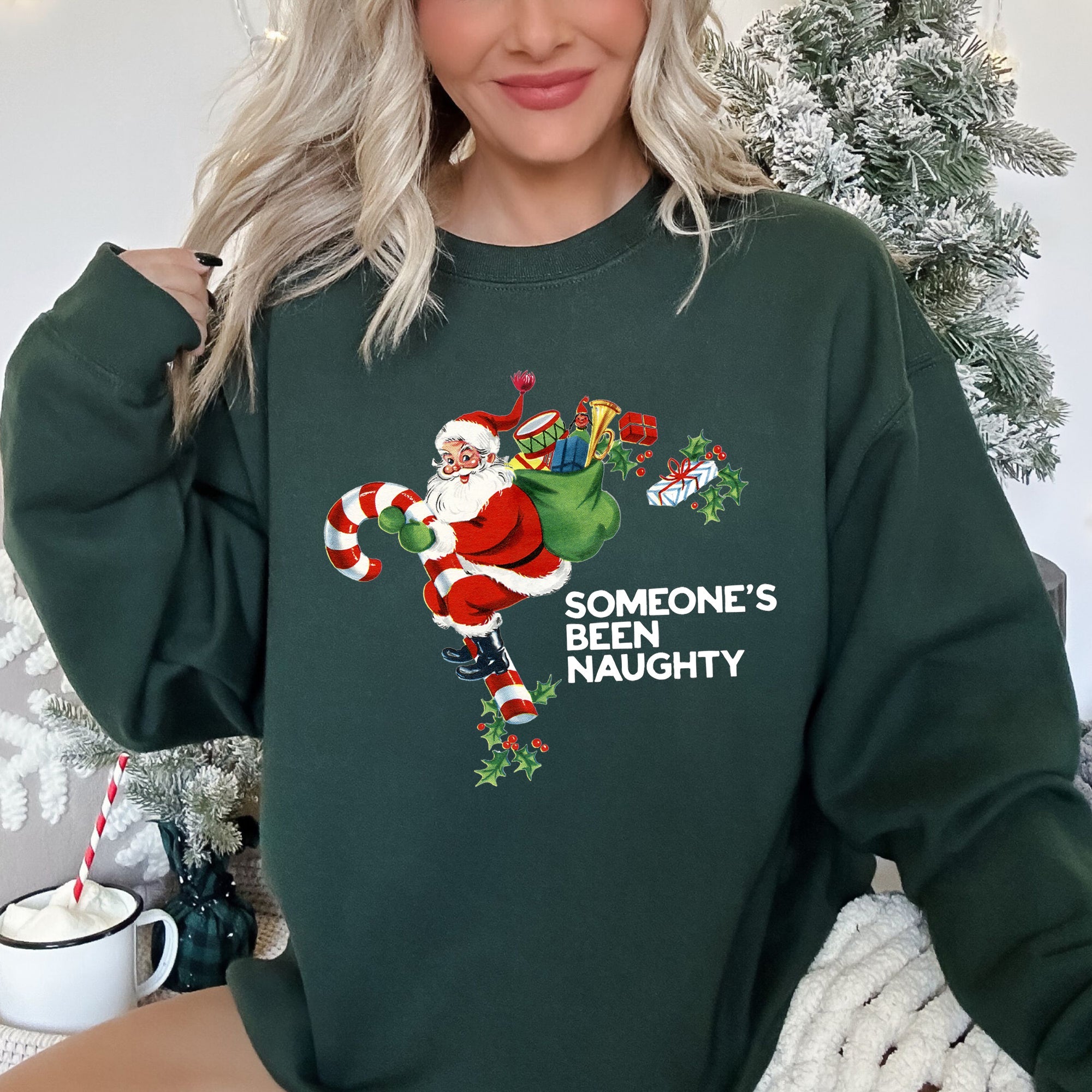Someone's Been Naughty Santa Christmas Holiday Edition Festive Cozy Graphic Sweatshirt