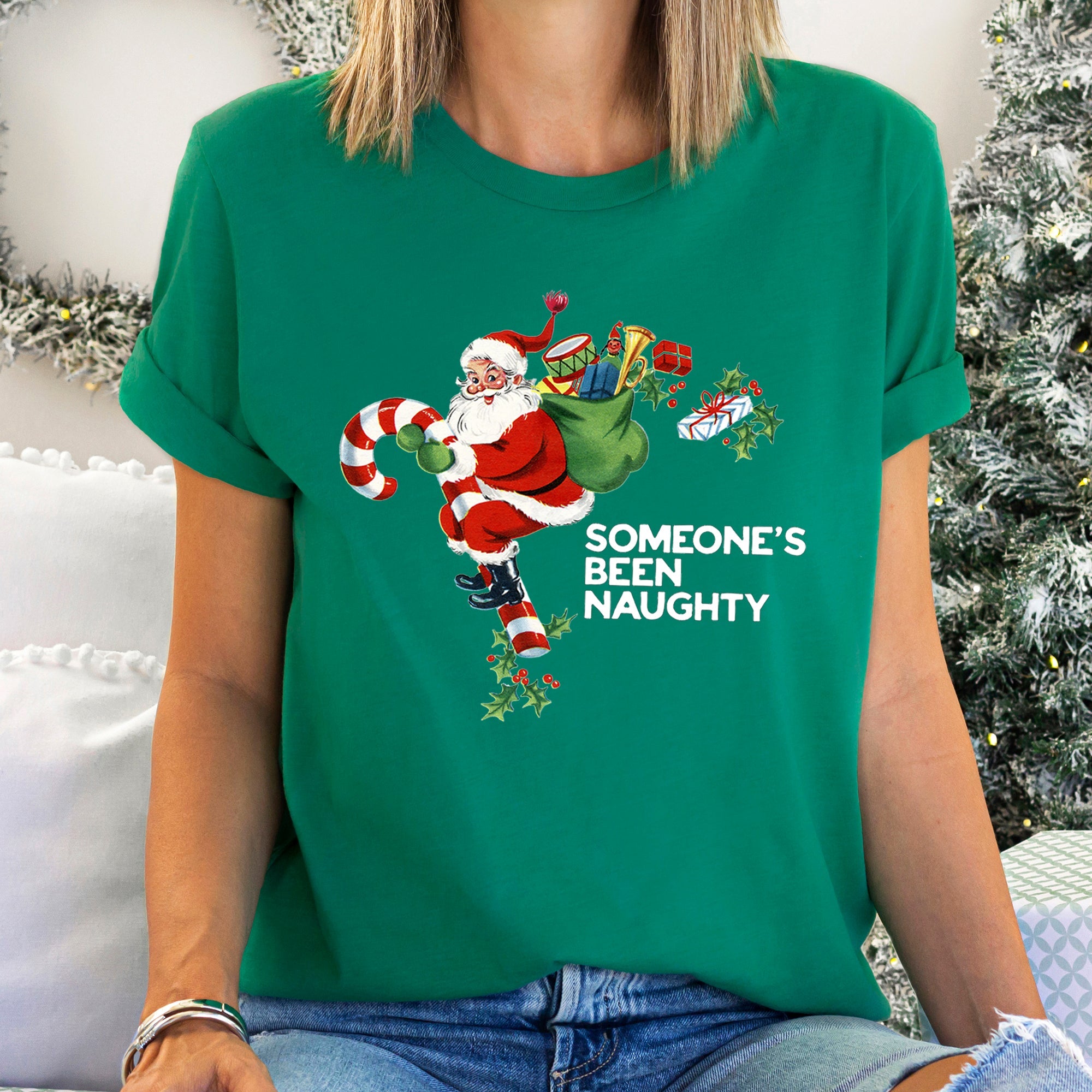 Someone's Been Naughty Santa Retro Christmas Graphic Tee