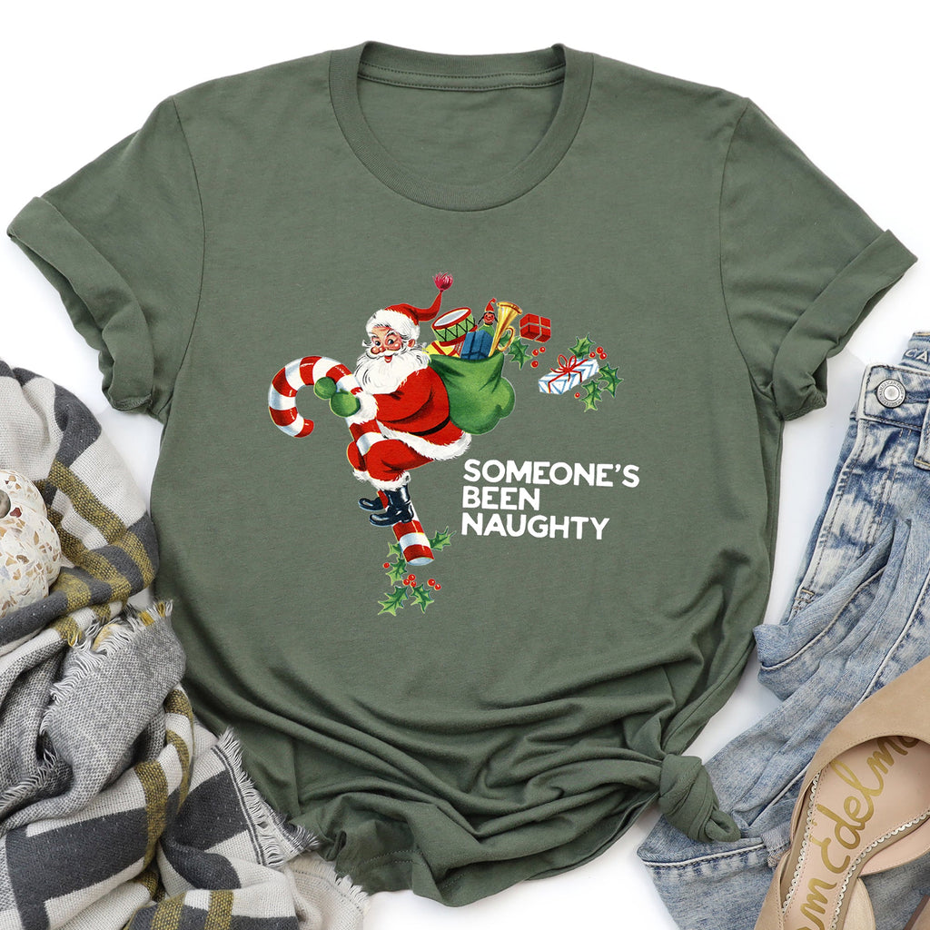 Someone's Been Naughty Santa Retro Christmas Graphic Tee