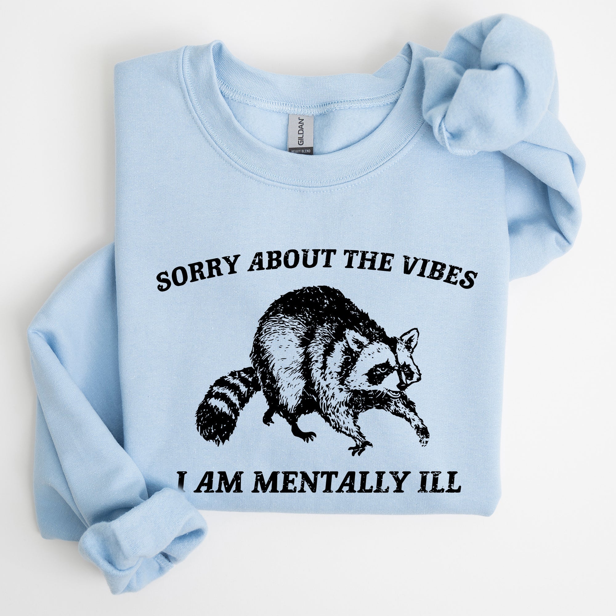 Sorry About The Vibes Mentally Ill Raccoon Meme Aesthetic Funny Edition Sweatshirt