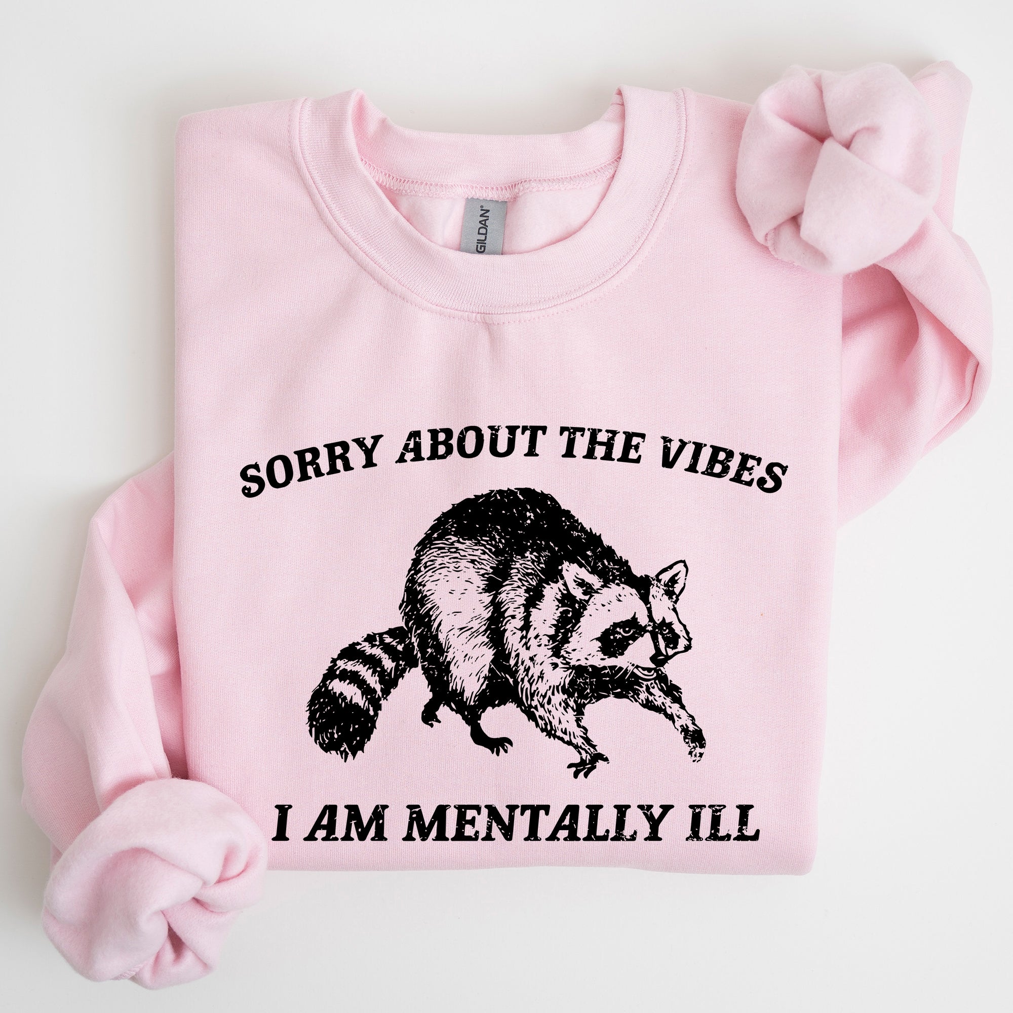 Sorry About The Vibes Mentally Ill Raccoon Meme Aesthetic Funny Edition Sweatshirt