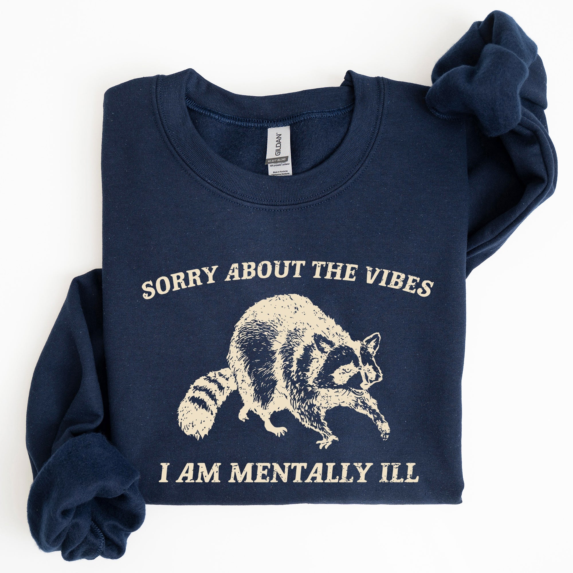Sorry About The Vibes Mentally Ill Raccoon Meme Aesthetic Funny Edition Sweatshirt