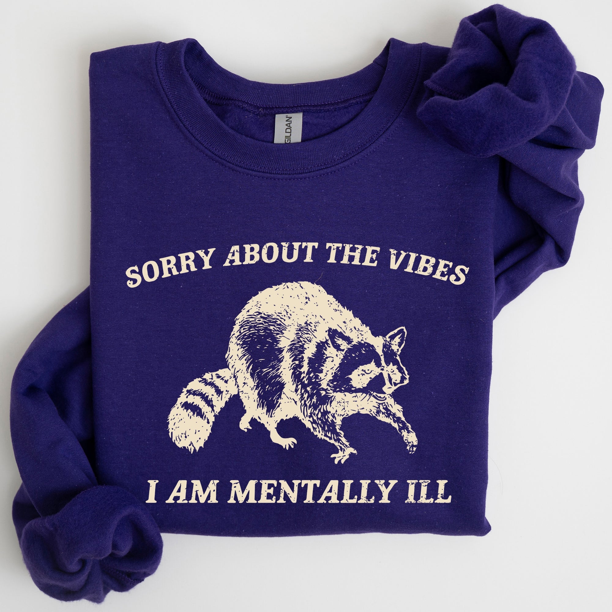 Sorry About The Vibes Mentally Ill Raccoon Meme Aesthetic Funny Edition Sweatshirt