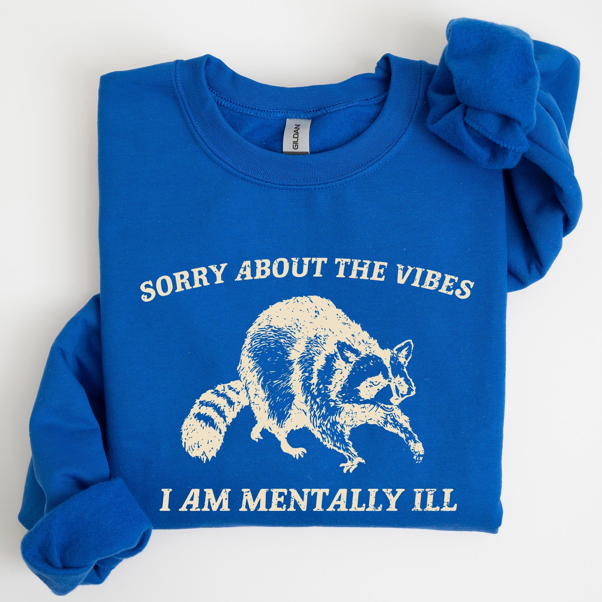 Sorry About The Vibes Mentally Ill Raccoon Meme Aesthetic Funny Edition Sweatshirt
