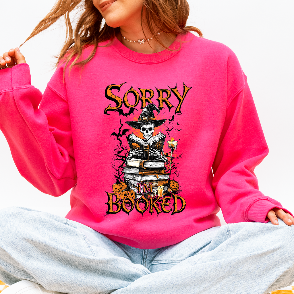 Sorry I'm Booked, Skeleton, Halloween, Library, Reading, Spooky Book Club Vibe Sweatshirt