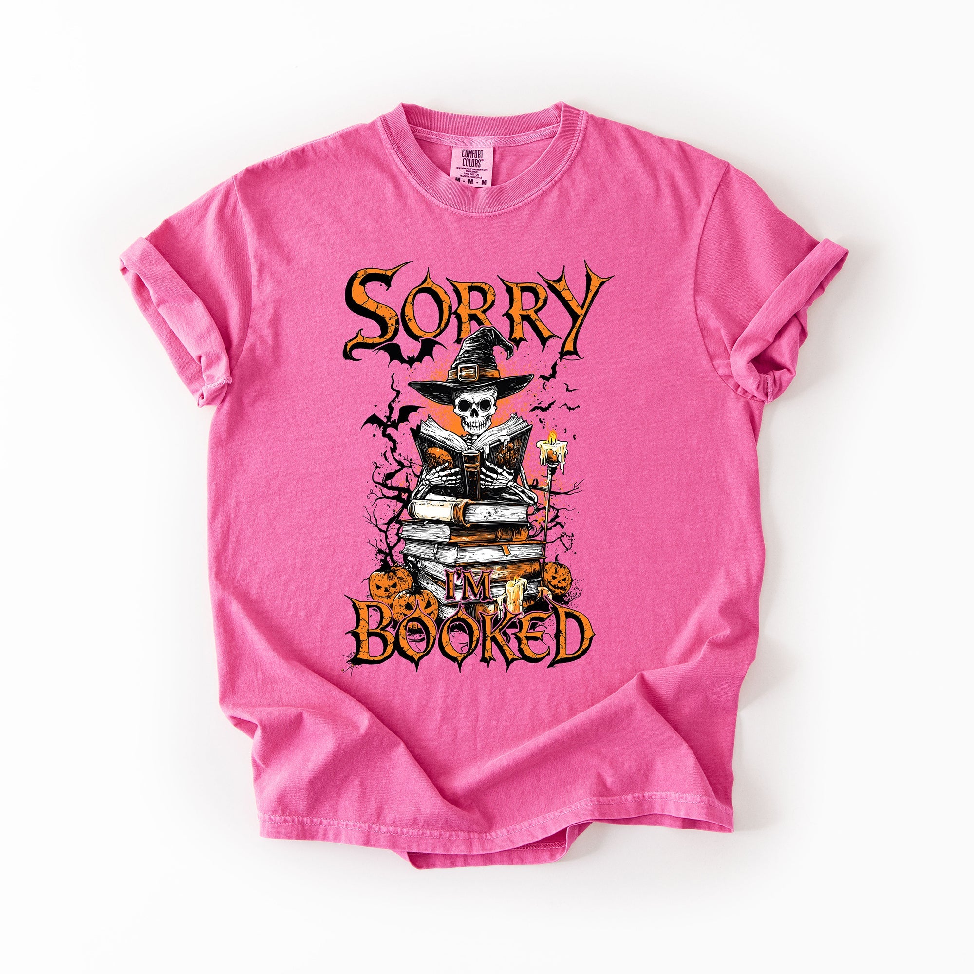 Sorry I'm Booked Skeleton Halloween Library Reading Edition Exclusive Comfort Colors Tee