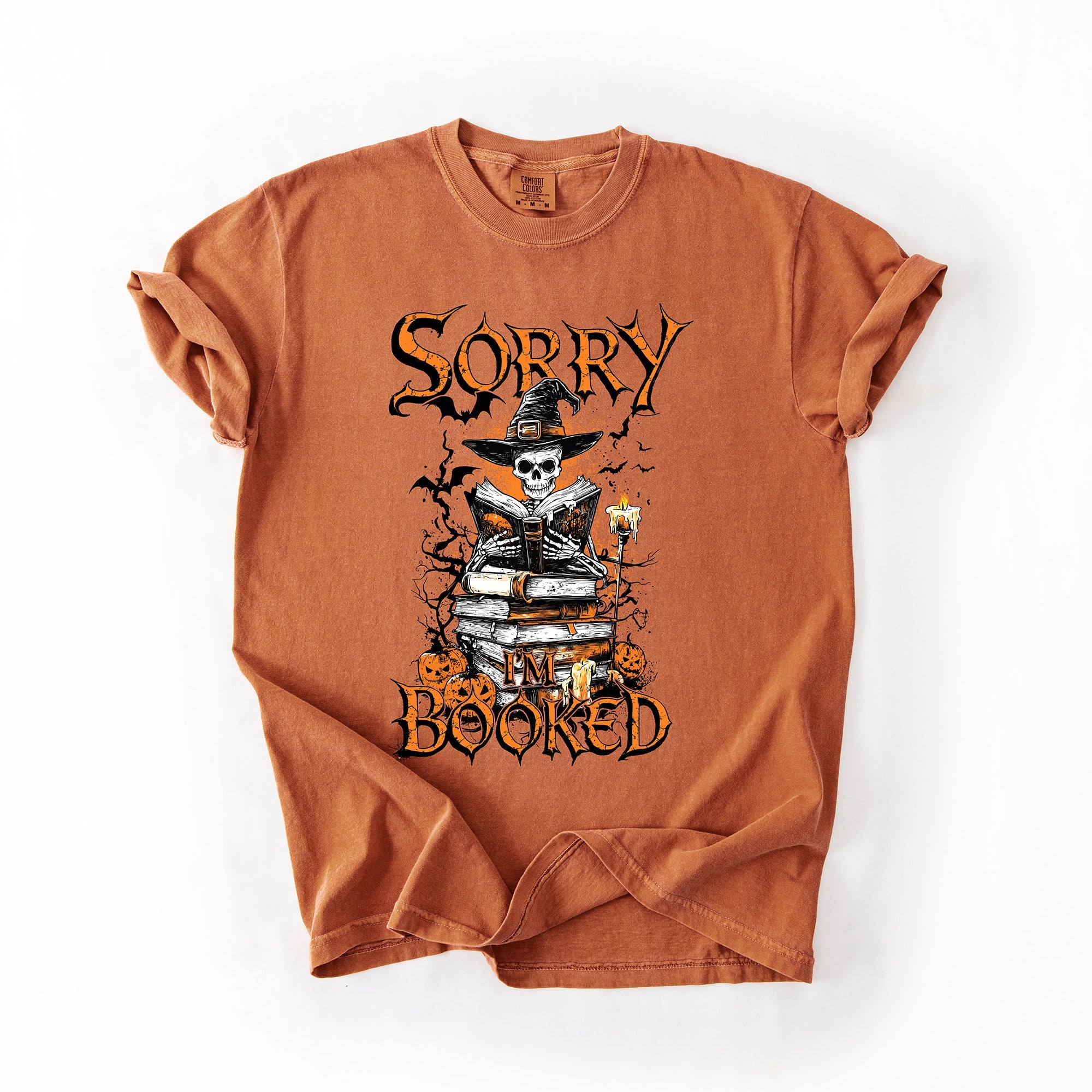 Sorry I'm Booked Skeleton Halloween Library Reading Edition Exclusive Comfort Colors Tee