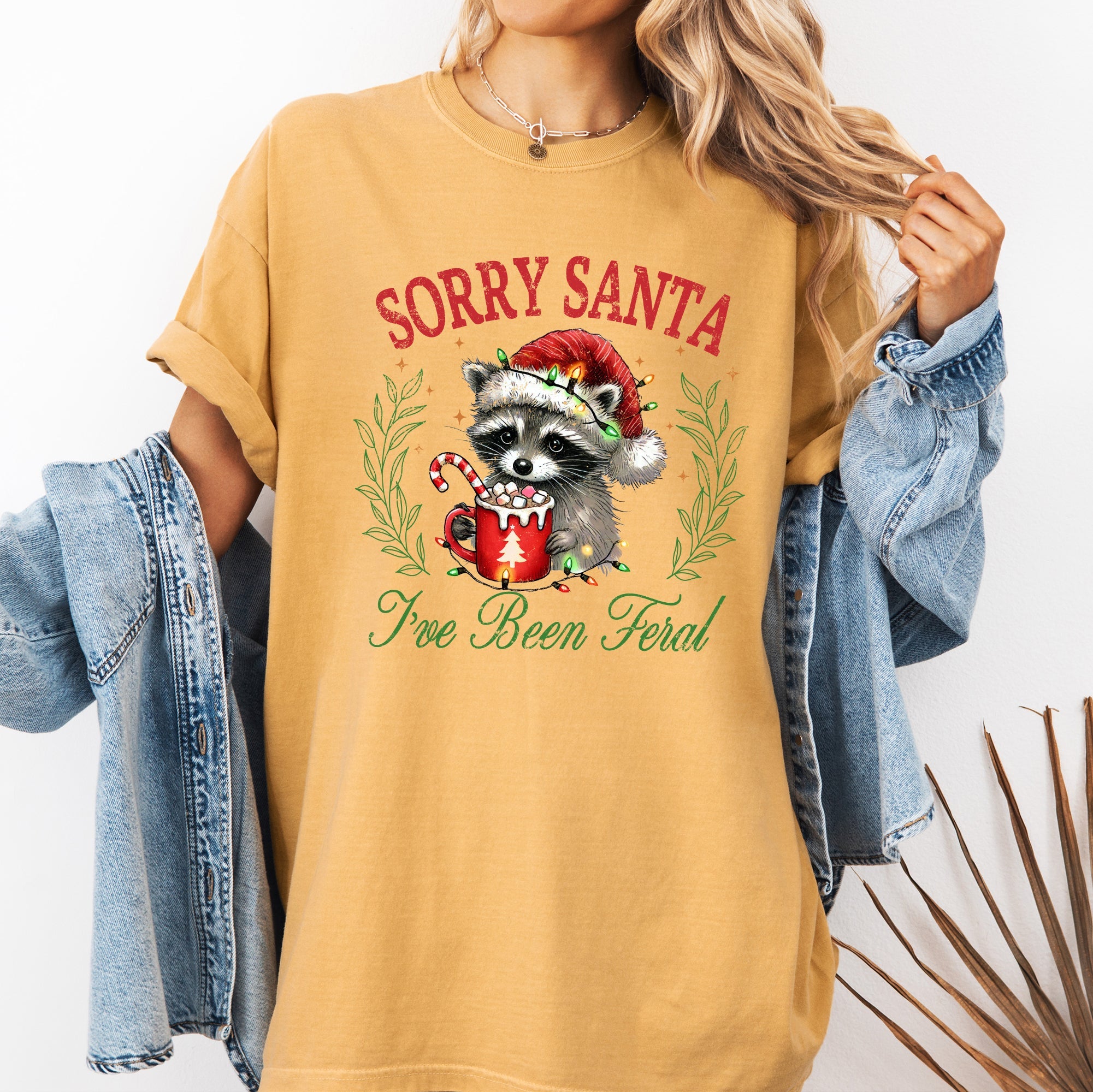 Sorry Santa, I've Been Feral Raccoon Hot Chocolate Christmas Design Comfort Colors Tee