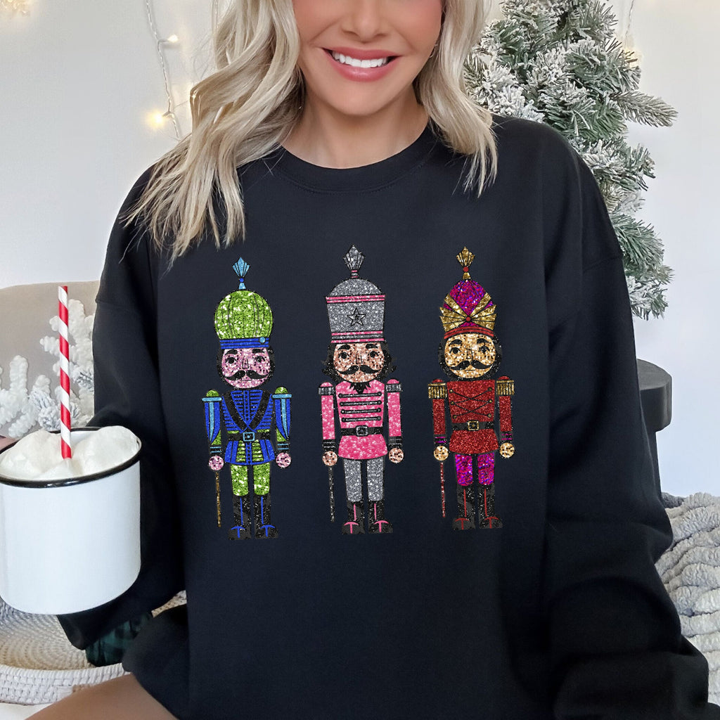 Sparkly Nutcrackers Glitter Effect Christmas Holiday Cheer Festive Season Sparkle Sweatshirt