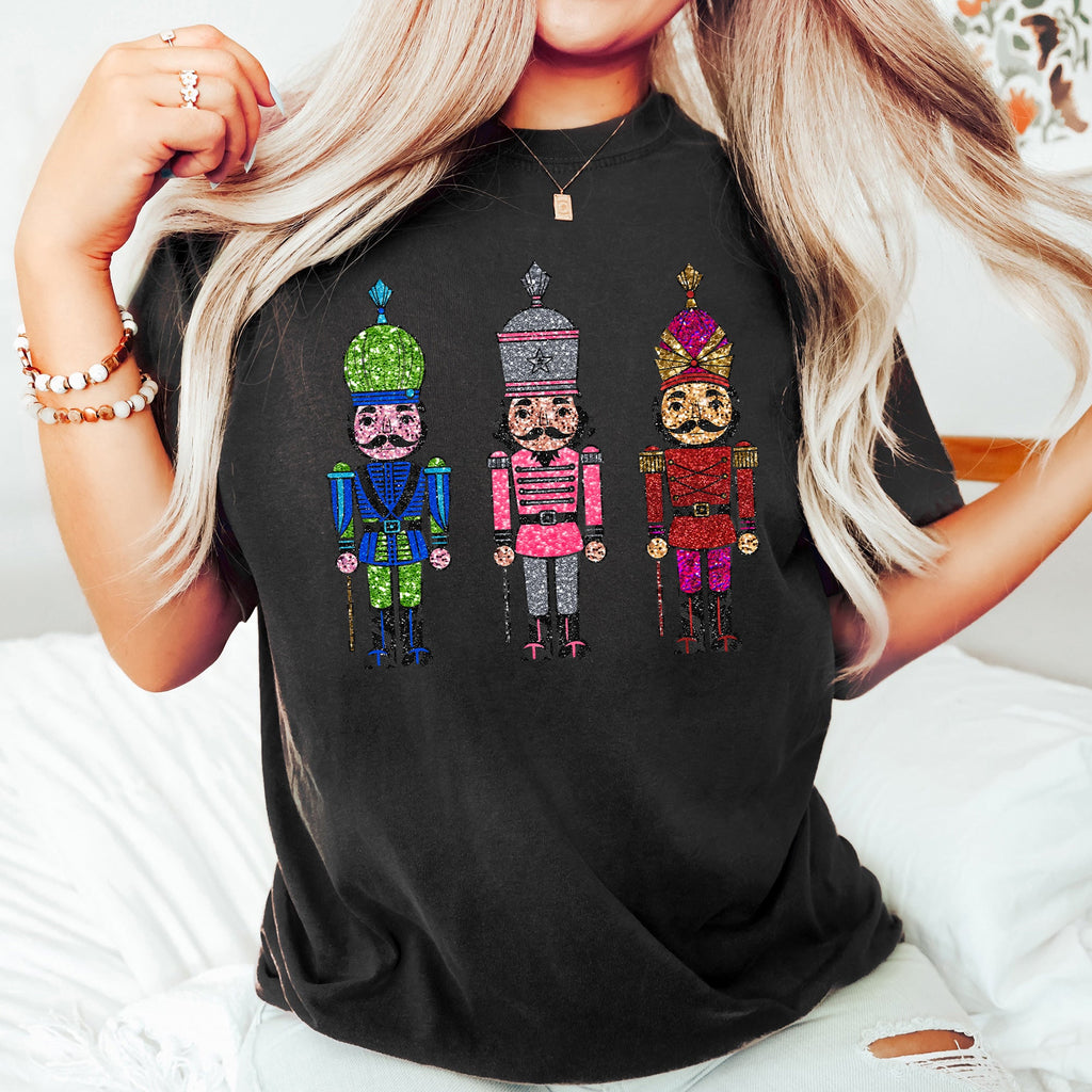 Sparkly Nutcrackers Glitter Effect Christmas Holiday Party Edition Comfort Colors Tee