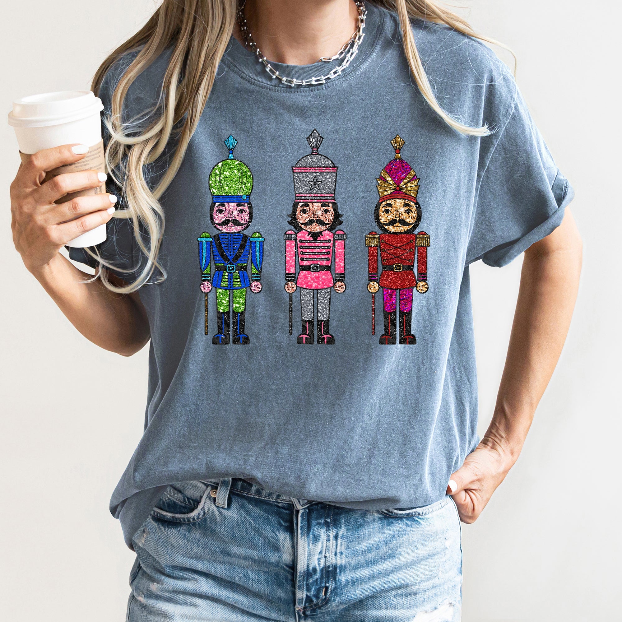 Sparkly Nutcrackers Glitter Effect Christmas Holiday Party Edition Comfort Colors Tee