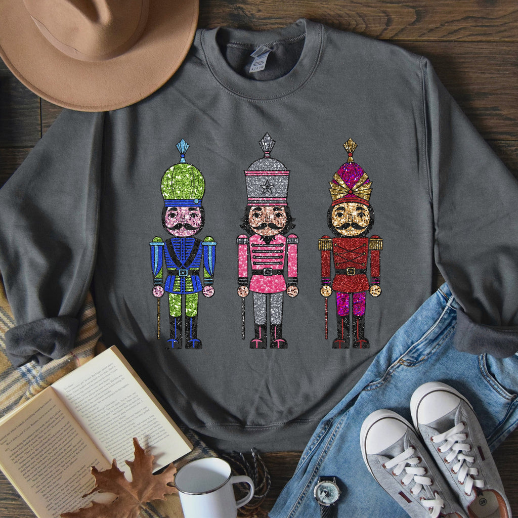 Sparkly Nutcrackers Glitter Effect Christmas Holiday Cheer Festive Season Sparkle Sweatshirt
