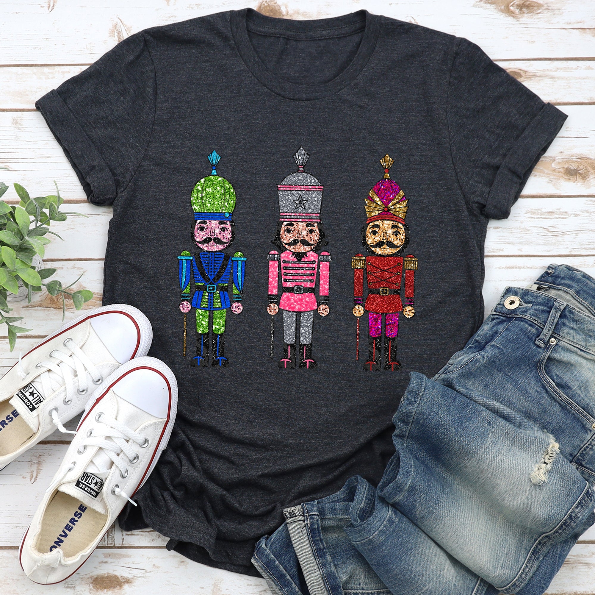 Sparkly Nutcrackers Glitter Effect Christmas Collection Seasonal Festive Graphic Tee