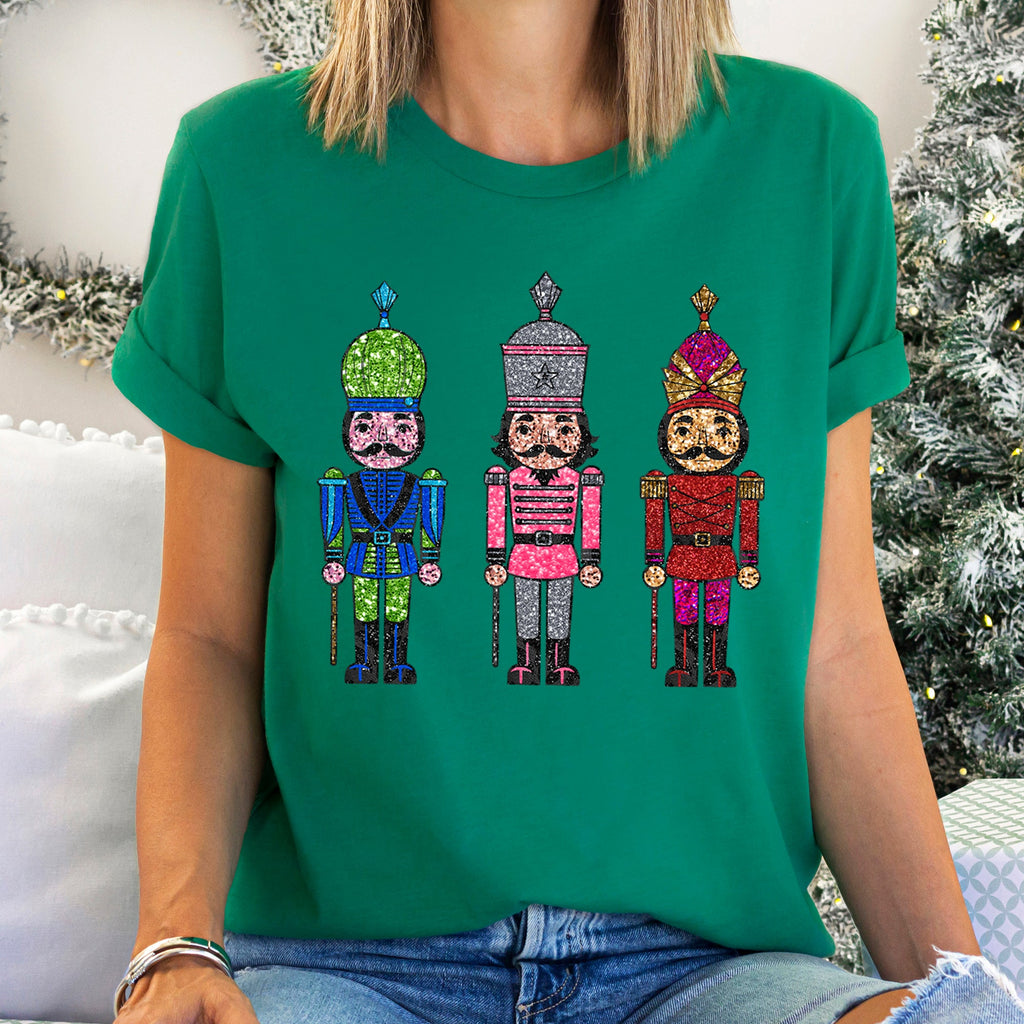 Sparkly Nutcrackers Glitter Effect Christmas Collection Seasonal Festive Graphic Tee