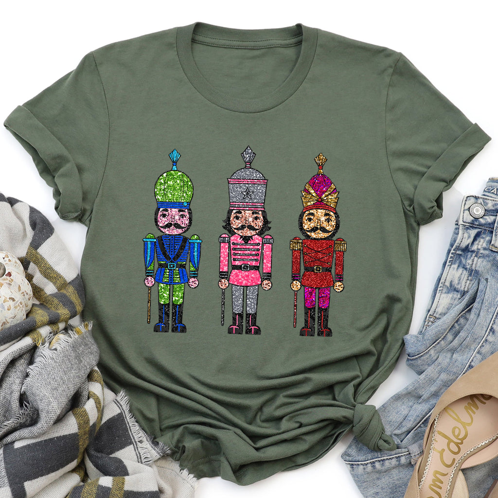 Sparkly Nutcrackers Glitter Effect Christmas Collection Seasonal Festive Graphic Tee
