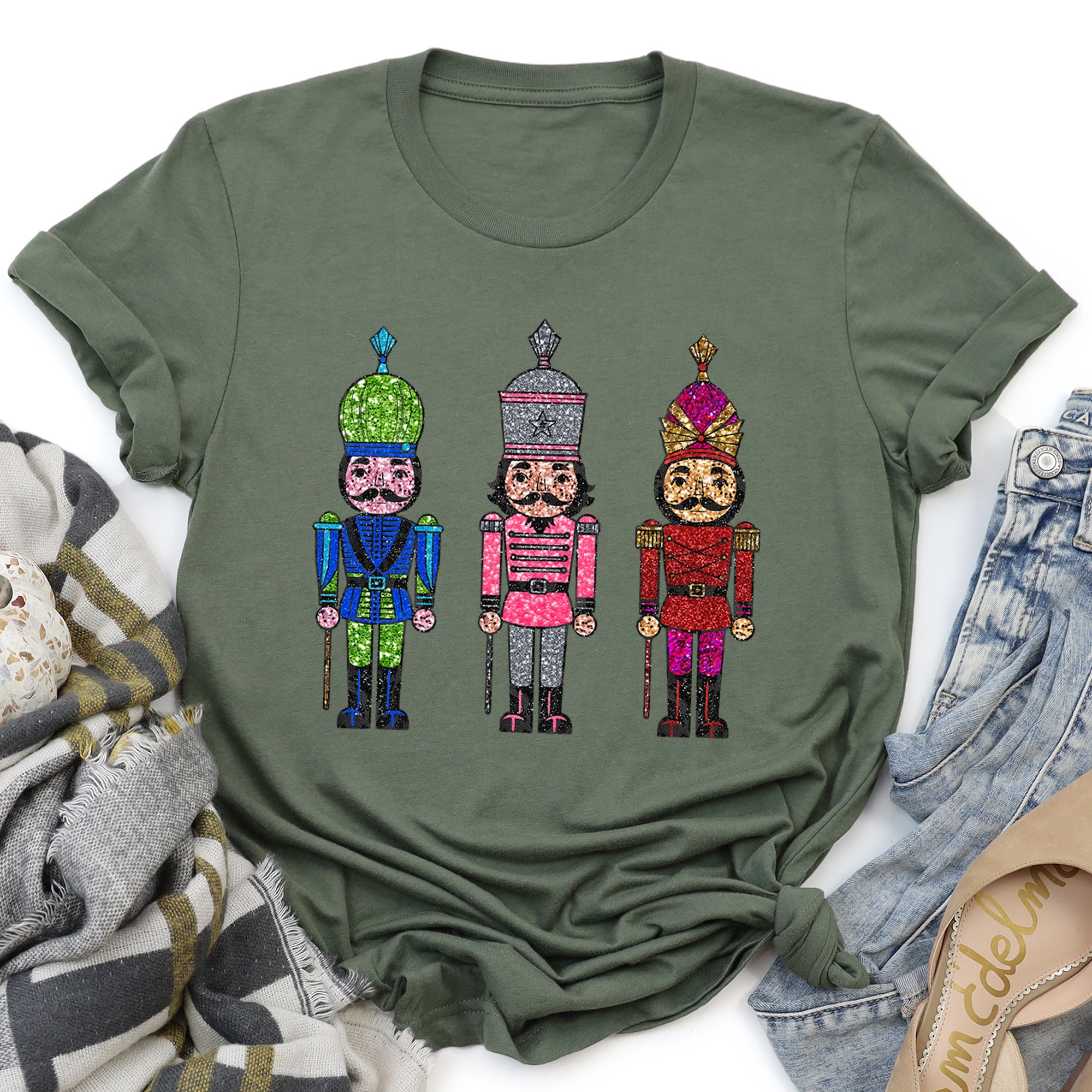 Sparkly Nutcrackers Glitter Effect Christmas Collection Seasonal Festive Graphic Tee