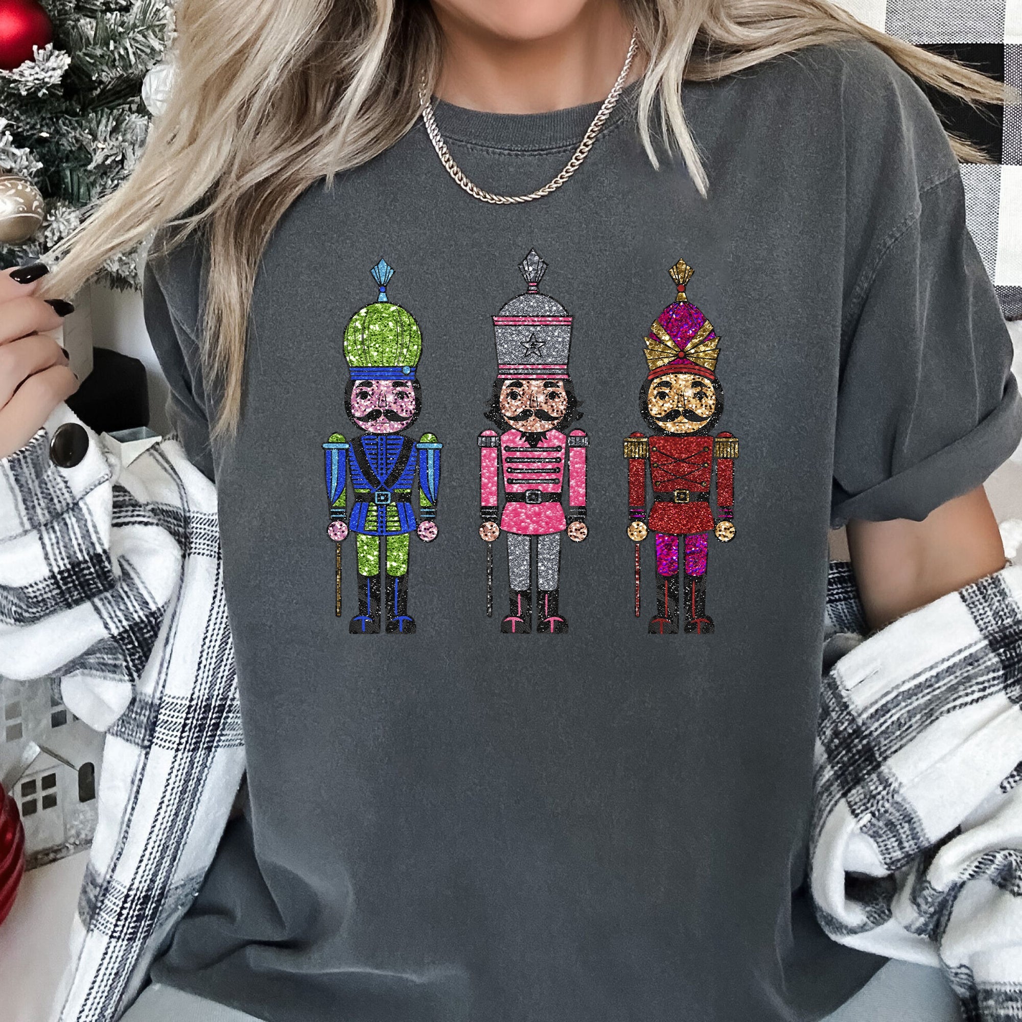 Sparkly Nutcrackers Glitter Effect Christmas Holiday Party Edition Comfort Colors Tee