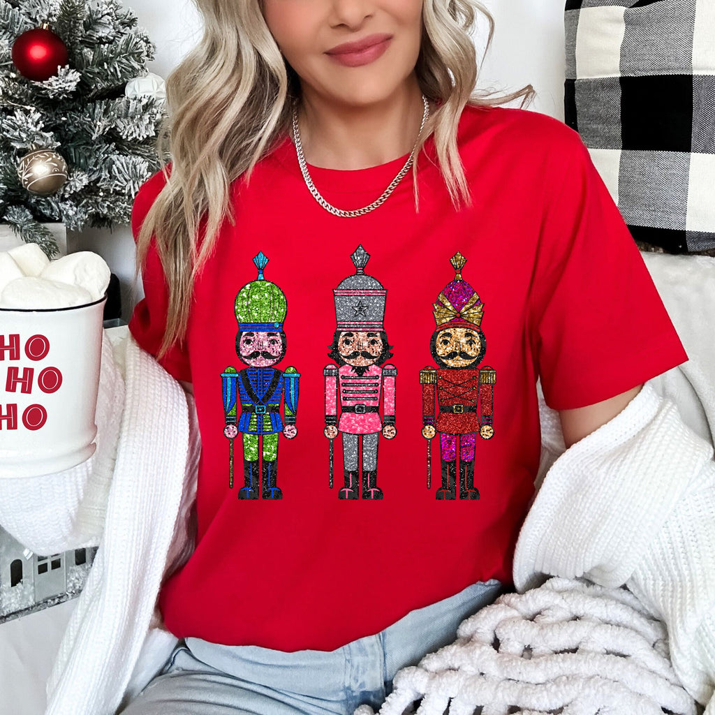 Sparkly Nutcrackers Glitter Effect Christmas Collection Seasonal Festive Graphic Tee
