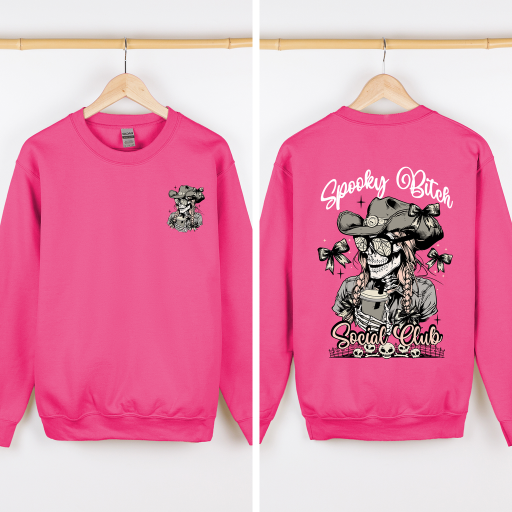 Spooky Bitch Social Club Skeleton Coquette Halloween Nightmare Graphic Sweatshirt
