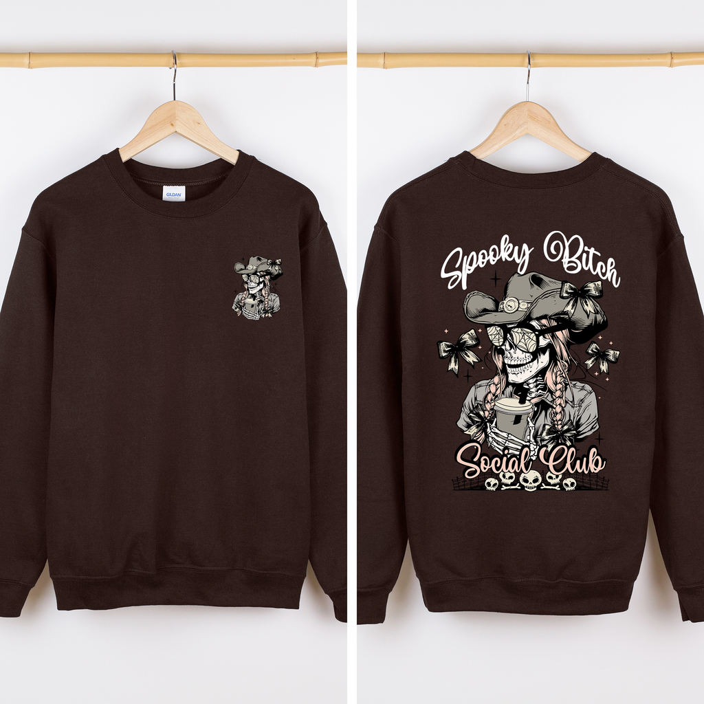 Spooky Bitch Social Club Skeleton Coquette Halloween Nightmare Graphic Sweatshirt