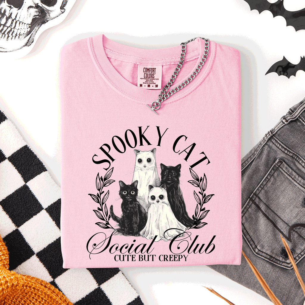 Spooky Cat Social Club Halloween Ghosts Witch Limited Edition Comfort Colors Tee