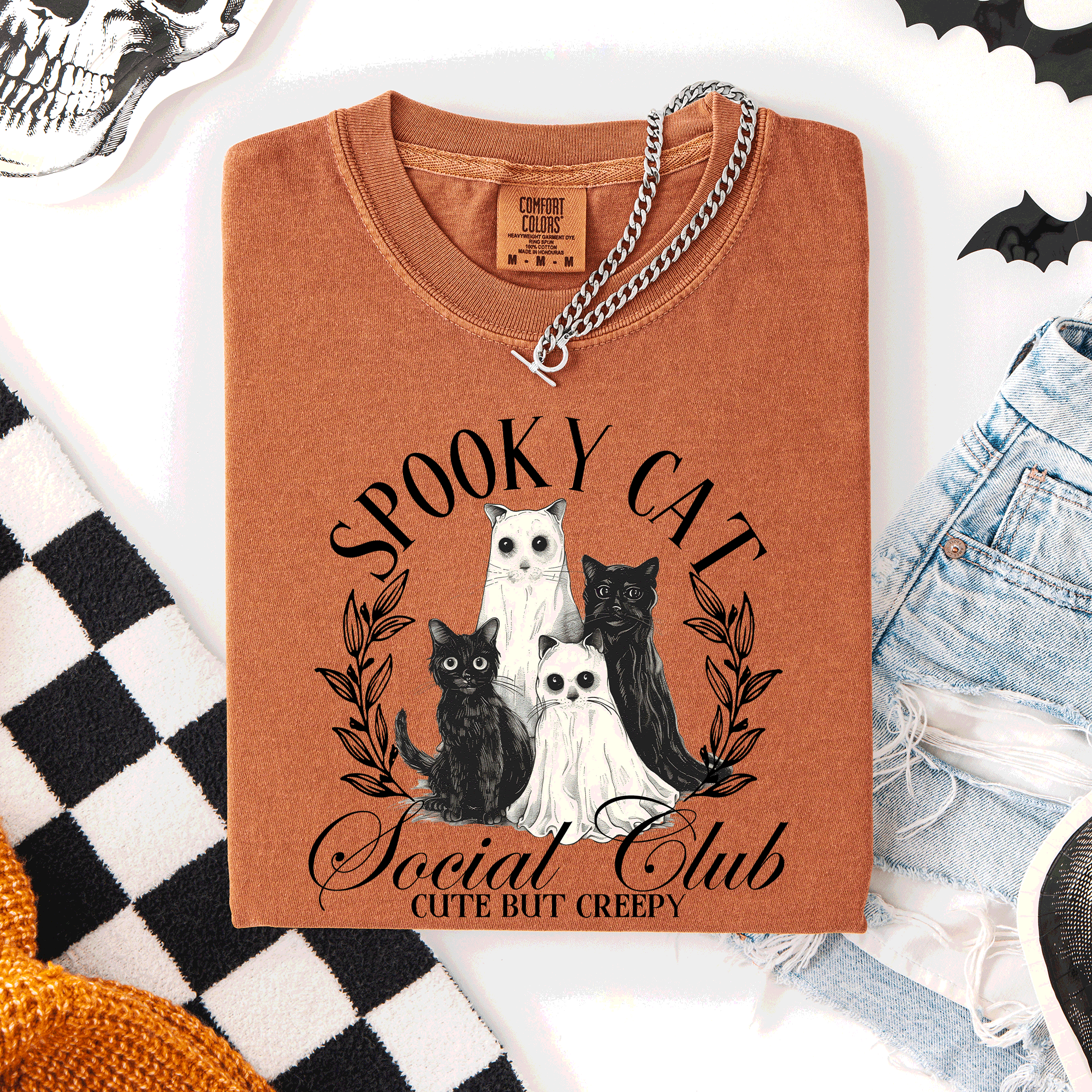 Spooky Cat Social Club Halloween Ghosts Witch Limited Edition Comfort Colors Tee