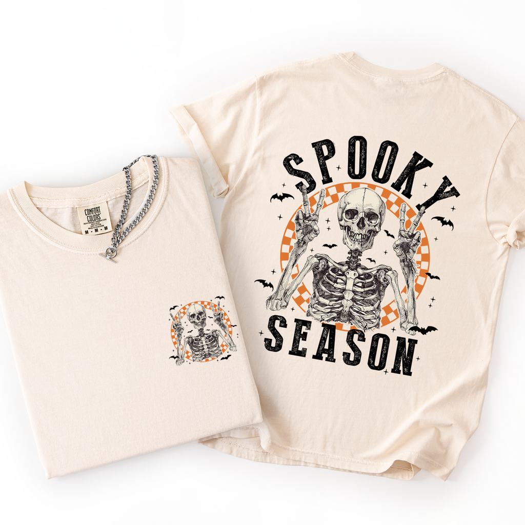Spooky Season Skeleton Front And Back Halloween Graphic Print Comfort Colors Tee