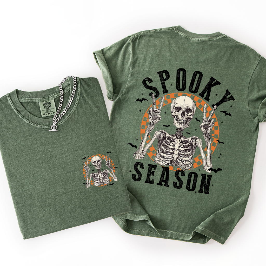 Spooky Season Skeleton Front And Back Halloween Graphic Print Comfort Colors Tee