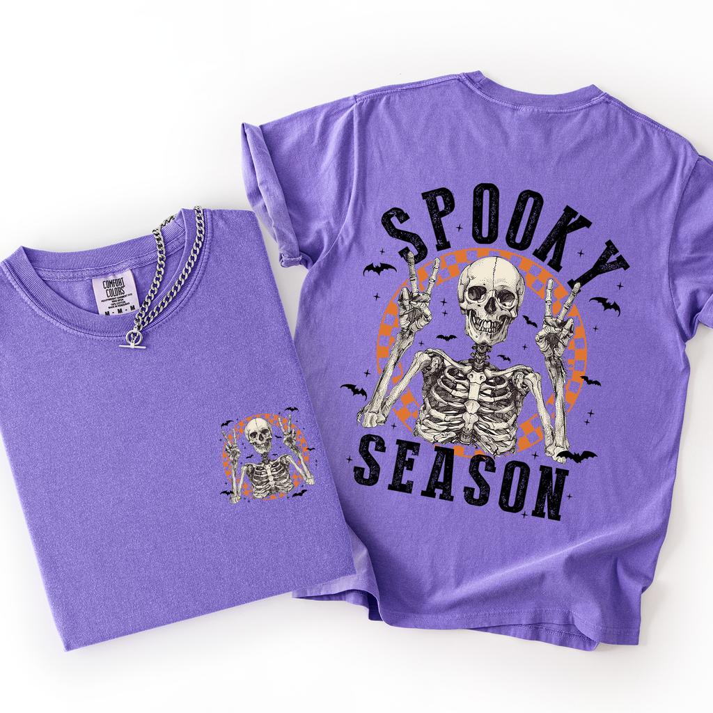 Spooky Season Skeleton Front And Back Halloween Graphic Print Comfort Colors Tee