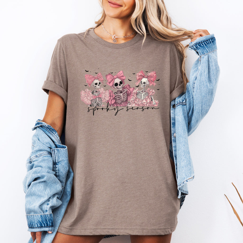 Spooky Season Skeletons Cute Coquette Ribbon Bows Halloween Limited Edition Graphic Tee