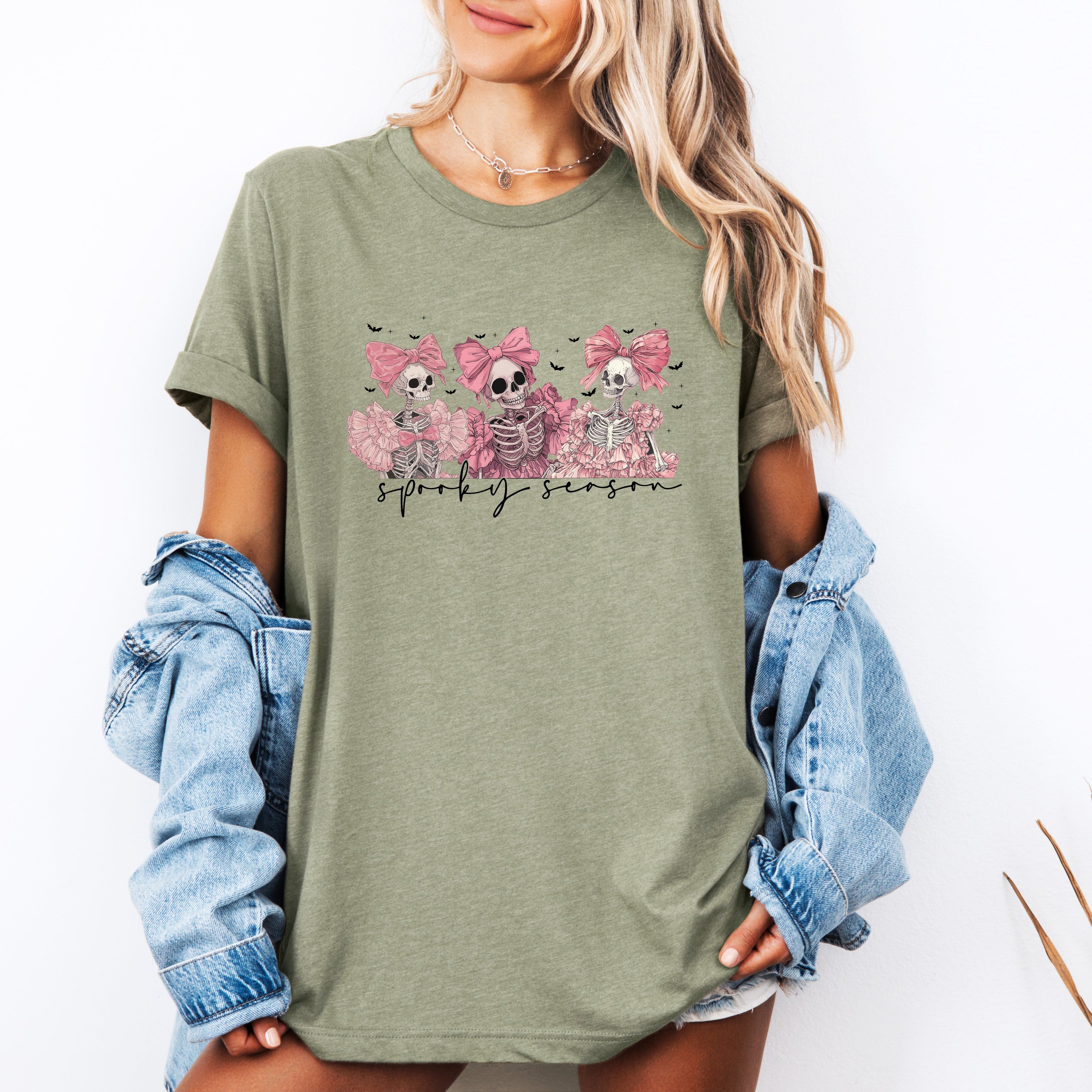 Spooky Season Skeletons Cute Coquette Ribbon Bows Halloween Limited Edition Graphic Tee