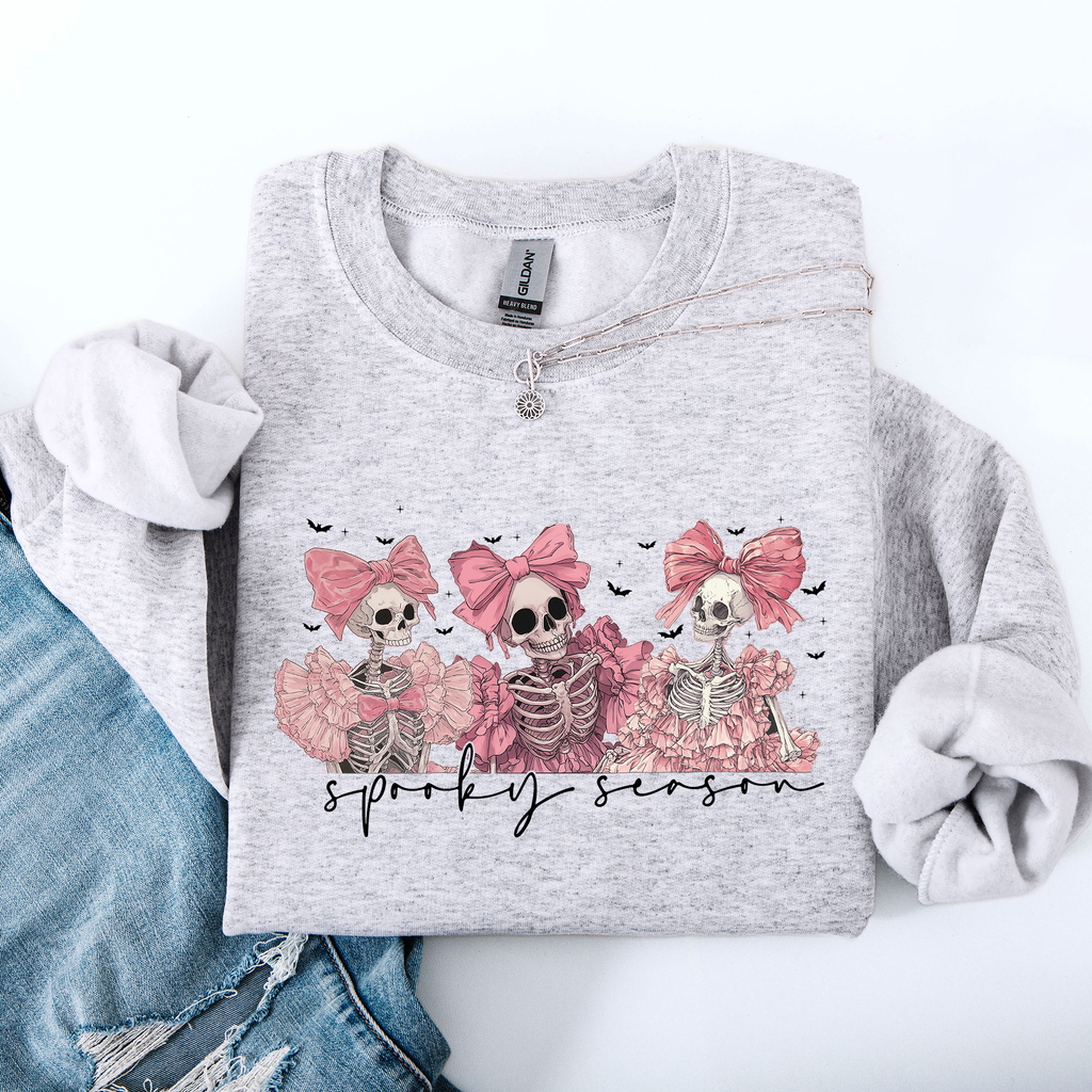 Spooky Season Pink Skeletons Coquette Ribbon Bows Halloween Gothic Whimsy Sweatshirt
