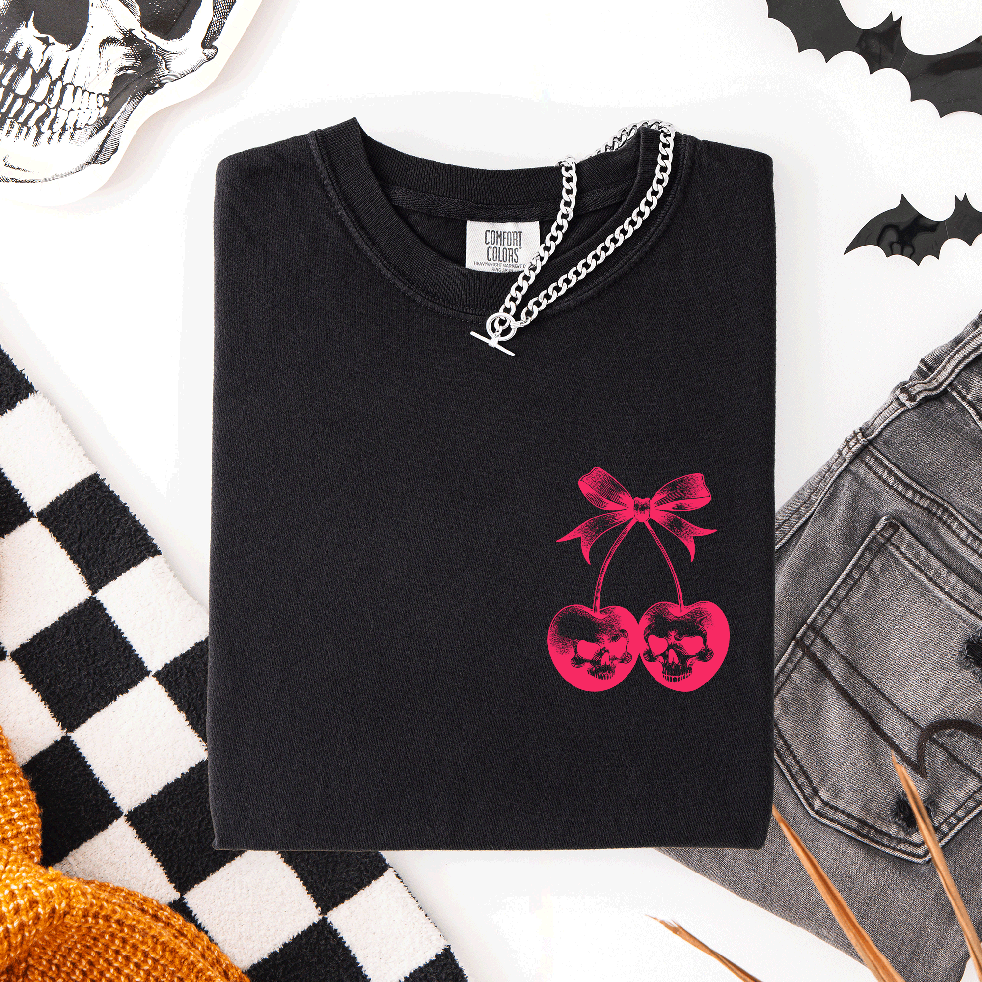 Spooky Skull Cherries Coquette Halloween Skeleton Limited Edition Comfort Colors Tee