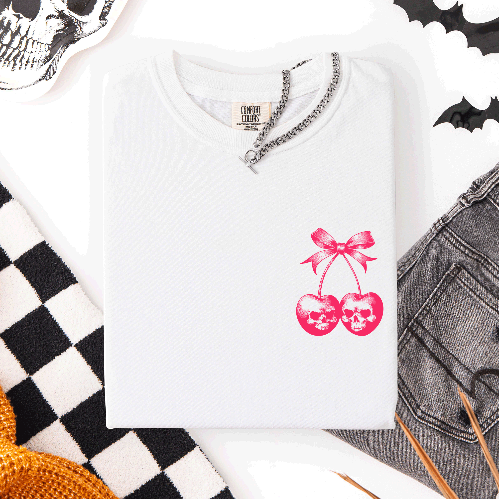 Spooky Skull Cherries Coquette Halloween Skeleton Limited Edition Comfort Colors Tee