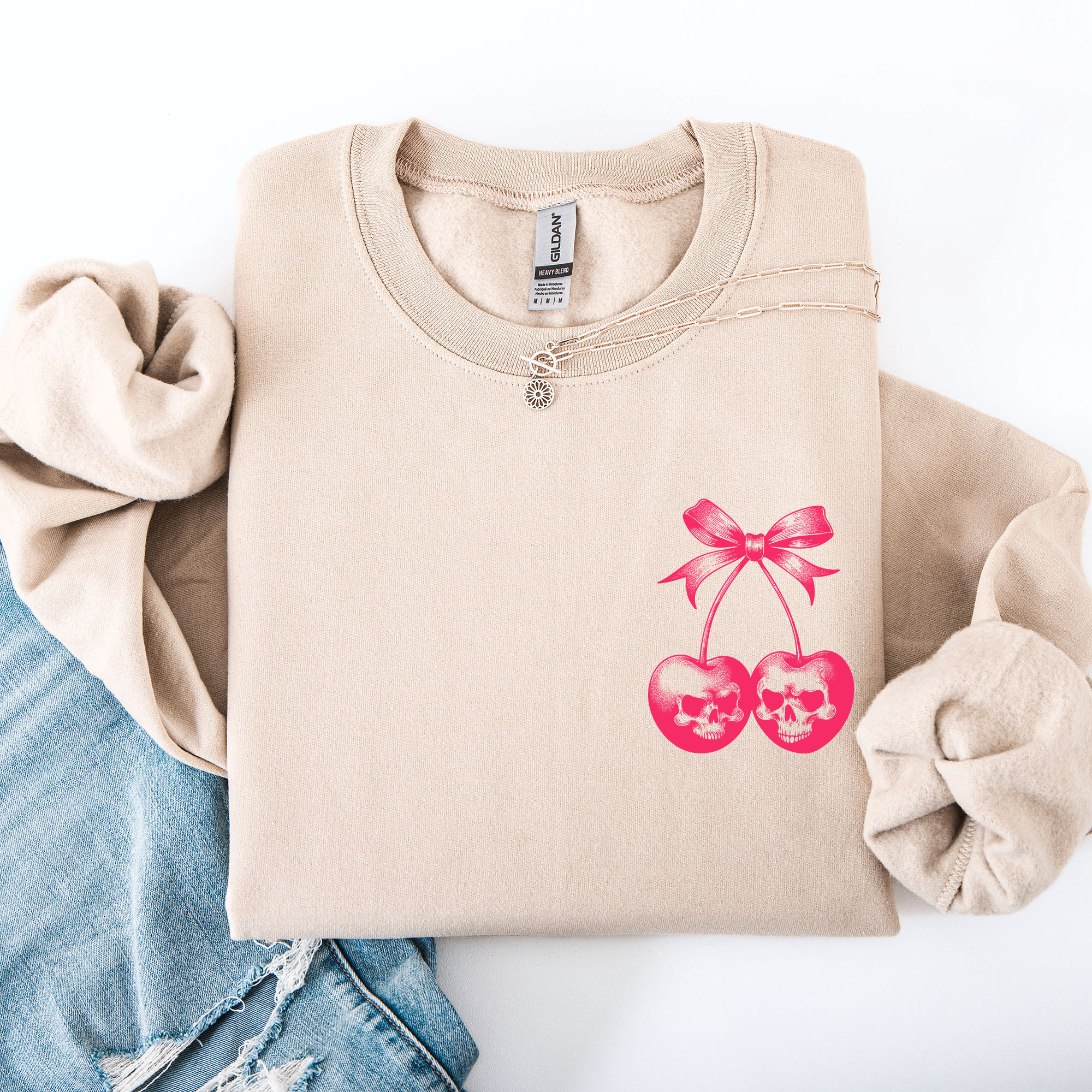 Spooky Skull Cherries Coquette Halloween Skeleton Vintage Gothic Graphic Sweatshirt