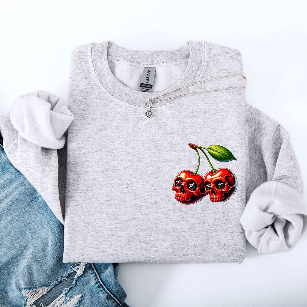 Spooky Skull Cherries Halloween Skeleton Stars Night Sky Ghosts Haunted Festival Scene Sweatshirt