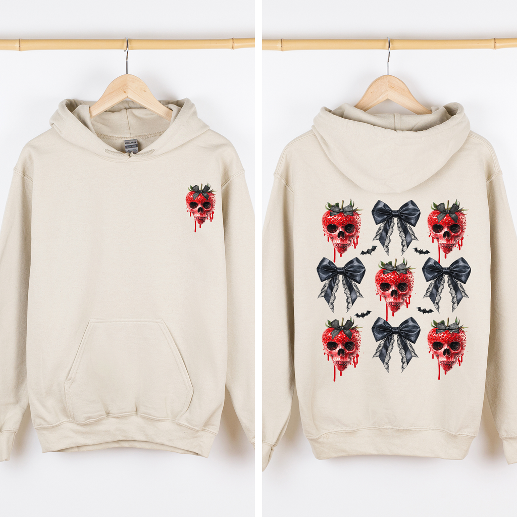 Spooky Strawberry Skeleton Halloween Creepy Front And Back Design Graphic Hoodie