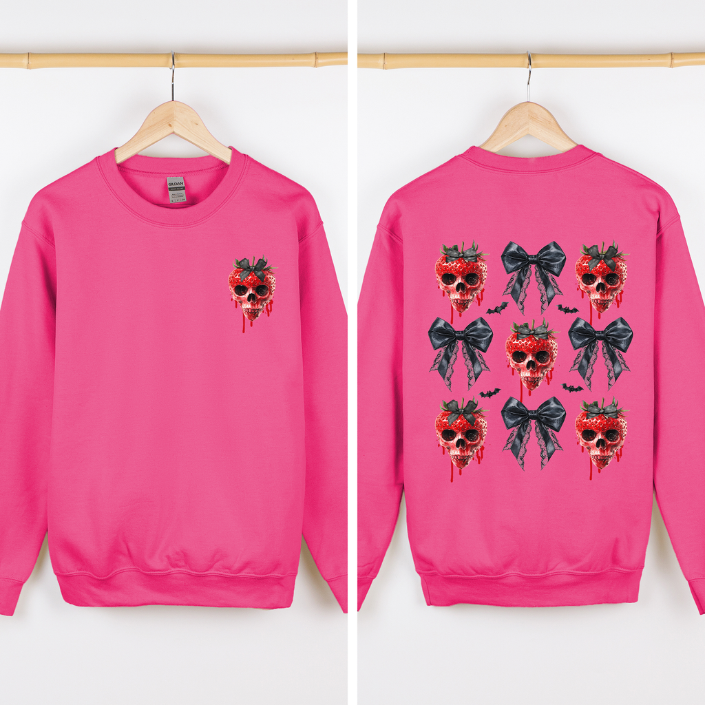 Spooky Strawberry Skeleton Halloween Creepy Front And Back Graphic Print Design Sweatshirt