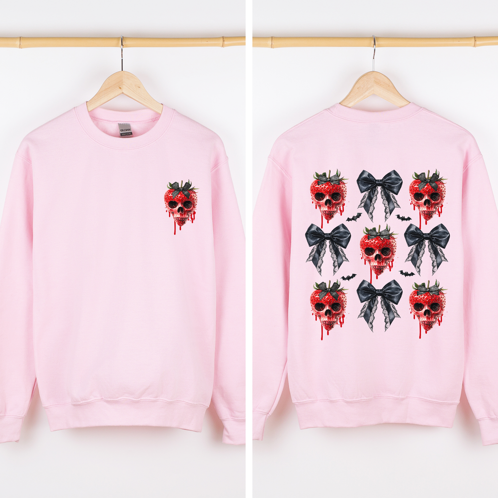 Spooky Strawberry Skeleton Halloween Creepy Front And Back Graphic Print Design Sweatshirt