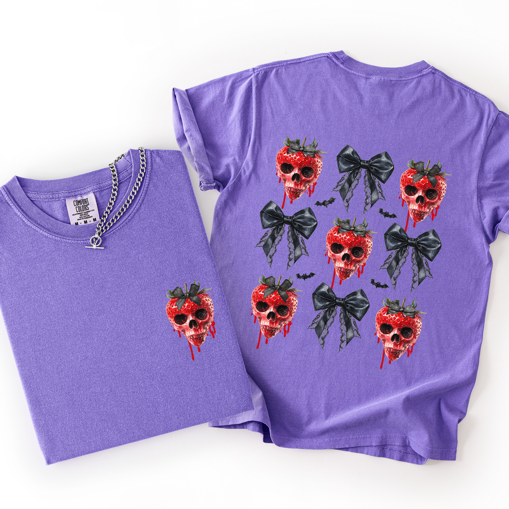 Spooky Strawberry Skeleton Halloween Creepy Front And Back Print Comfort Colors Tee