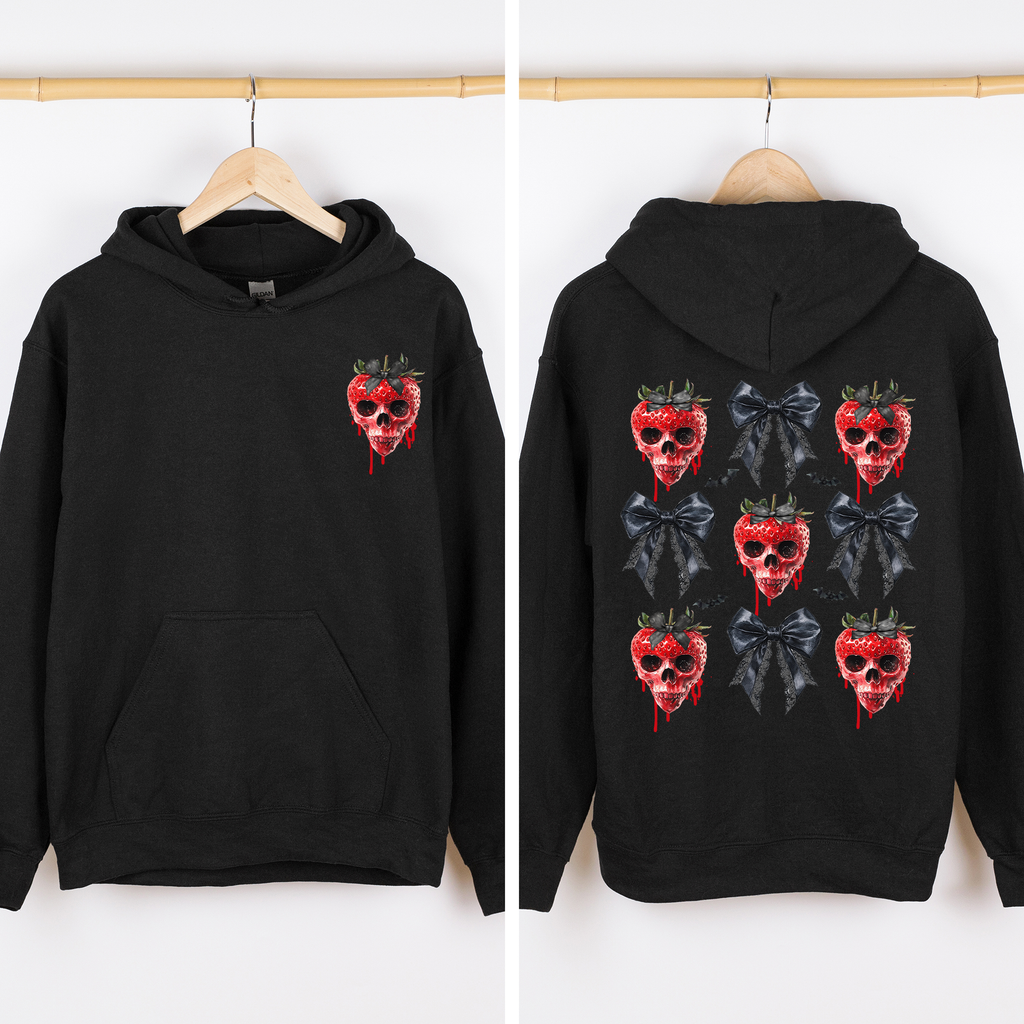 Spooky Strawberry Skeleton Halloween Creepy Front And Back Design Graphic Hoodie